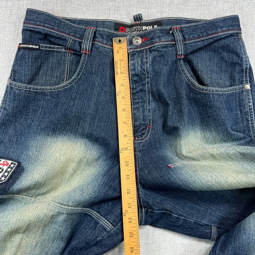 Vintage Y2K Southpole Baggy Jeans Mens 34 Blue Distressed Faded Patches Hip Hop